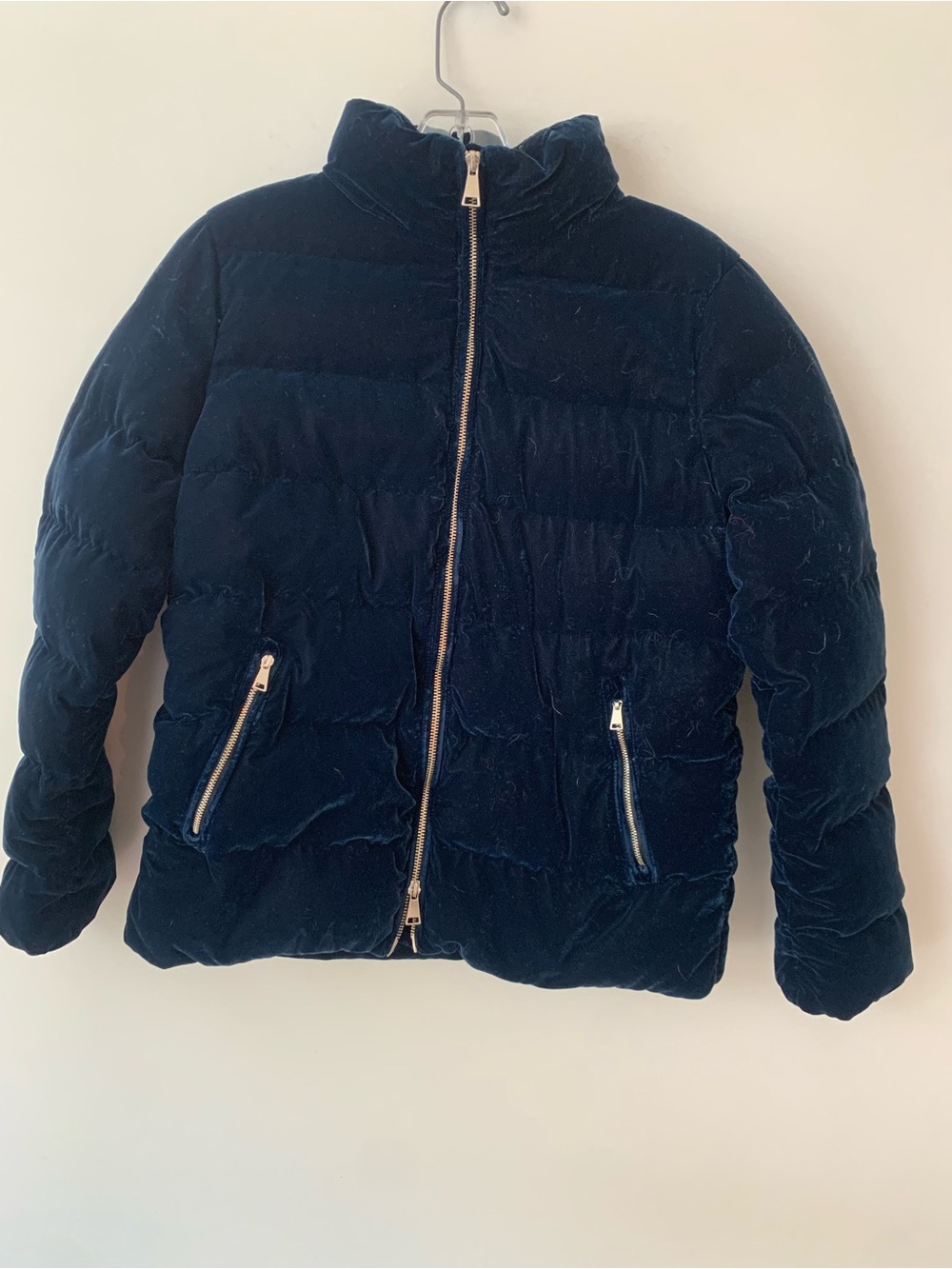 Massimo Dutti Small Rich Navy Velvet Puffer Jacket with Down Feathers - gold
